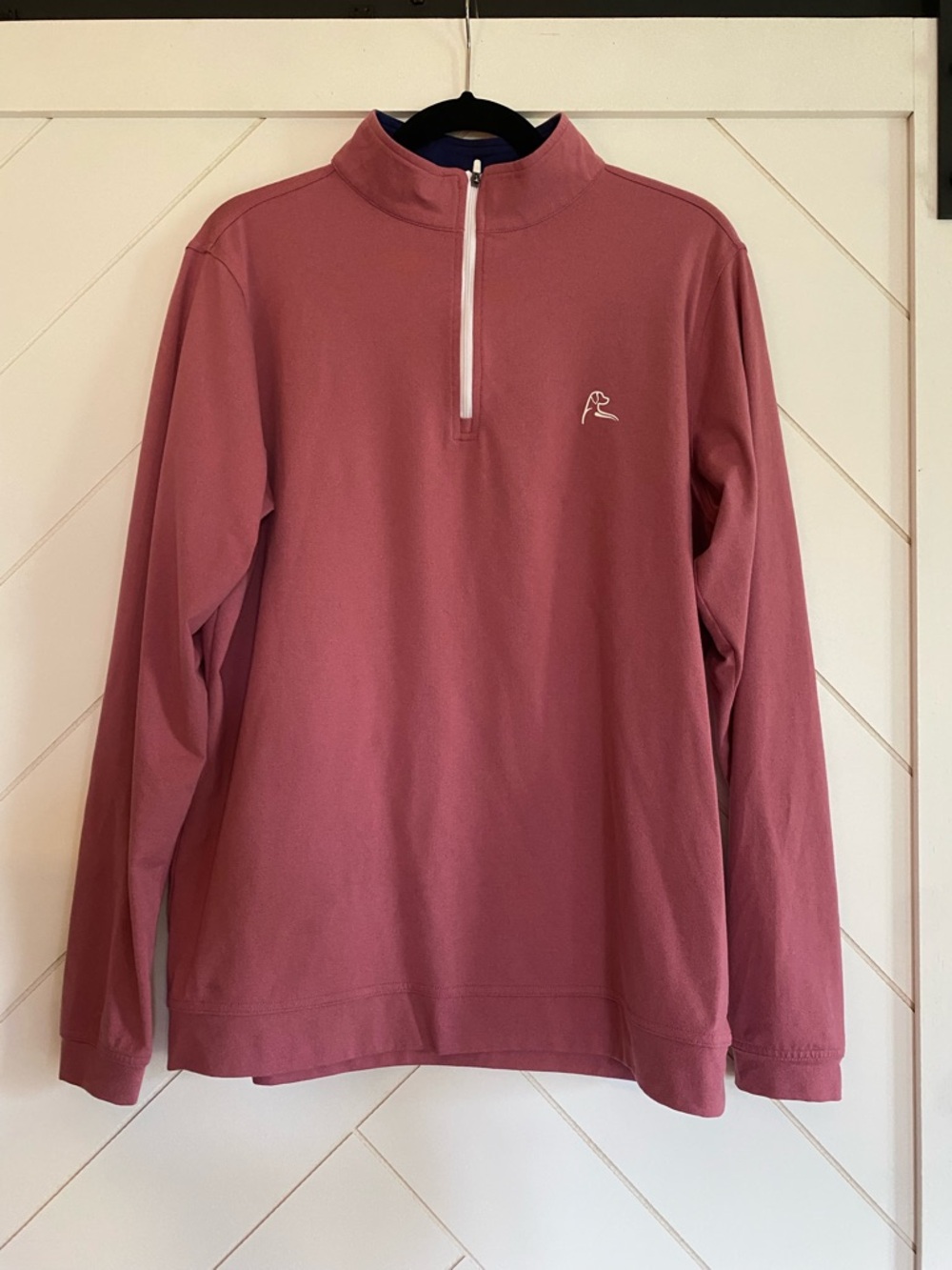 Rhoback Dark Salmon Quarter-Zip Pullover with Navy Trim